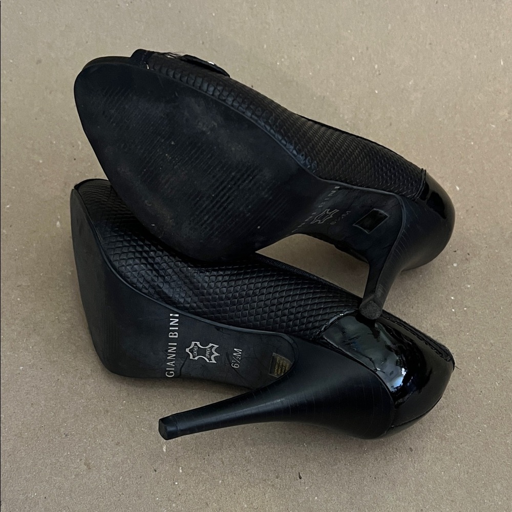 Gianni Bini Black Peep-Toe Heels with Silver Buckle - Picture 5 of 5